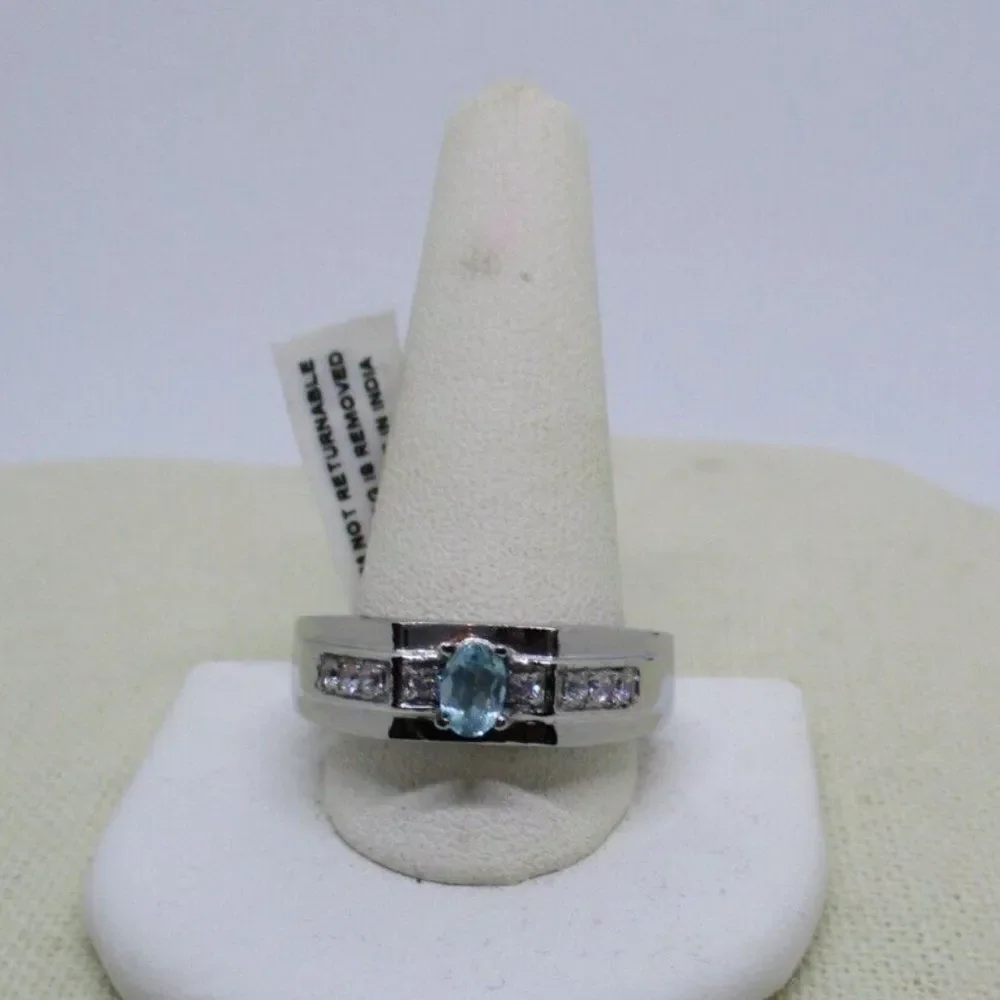 Madagascar Paraiba Apatite Simulated Diamond Stainless Steel Ring Size 14